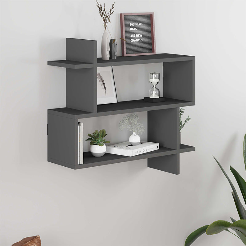 BERTA Anthracite Wall Shelf showcasing three spacious shelves in a modern design, perfect for home or office use.