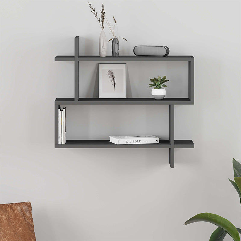 BERTA Anthracite Wall Shelf showcasing three spacious shelves in a modern design, perfect for home or office use.