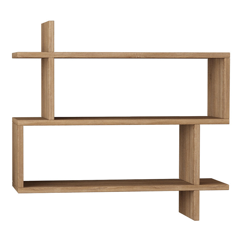 Wall Shelf BERTA in natural beech with three shelves, showcasing a sleek design and elegant oak finish.