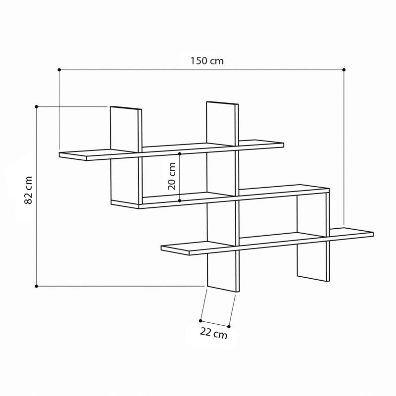 Wall Shelf GRIMM in oak finish, measuring 150x22x82 cm, showcasing a sleek and modern design suitable for various decor styles.