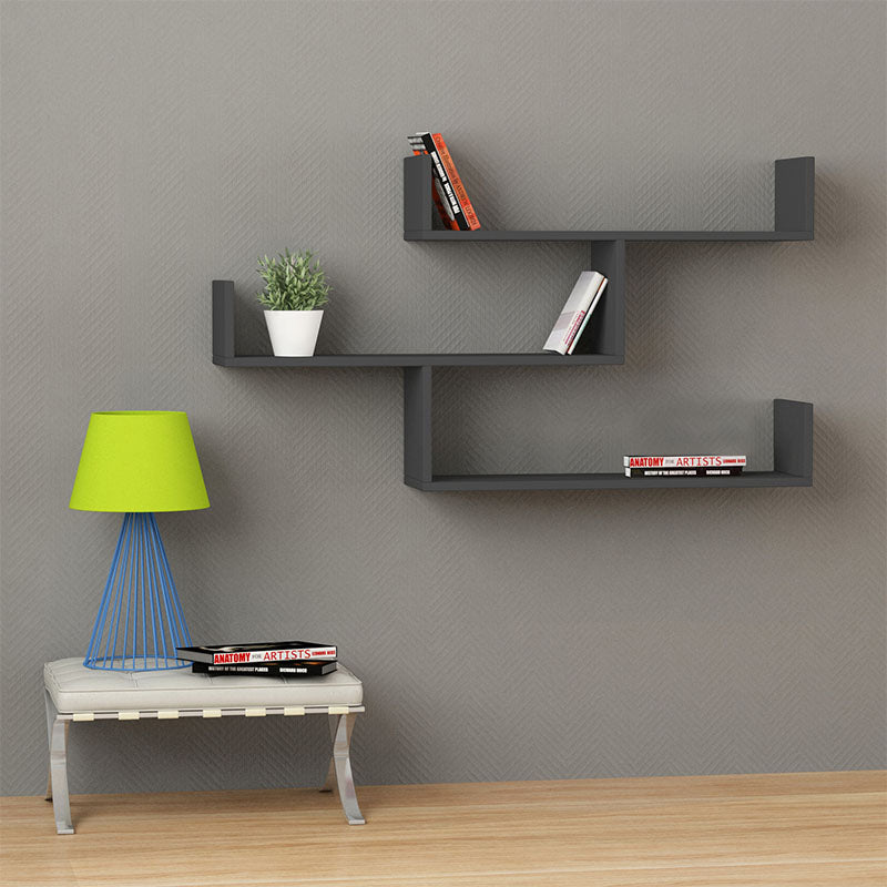 Wall Shelf LOGO in anthracite color, featuring three spacious shelves and a modern design, perfect for home or office use.