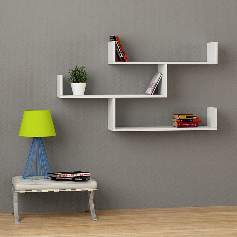 Wall Shelf LOGO in white, featuring three spacious shelves and a sleek melamine finish, ideal for home or office use.