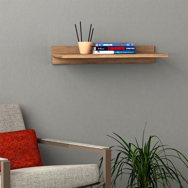 Wall Shelf SHORTY in natural beech, showcasing its sleek design and melamine finish, ideal for home or office use.