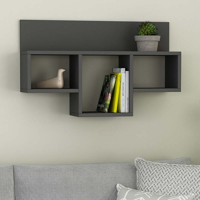 Wall Shelf TRIO in anthracite color, showcasing its sleek design and sturdy construction, ideal for modern interiors.