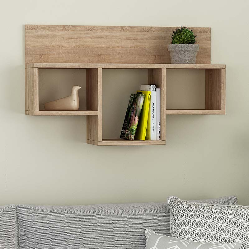 Wall Shelf TRIO Oak in a stylish oak finish, measuring 80x20x49 cm, perfect for home or office organization.