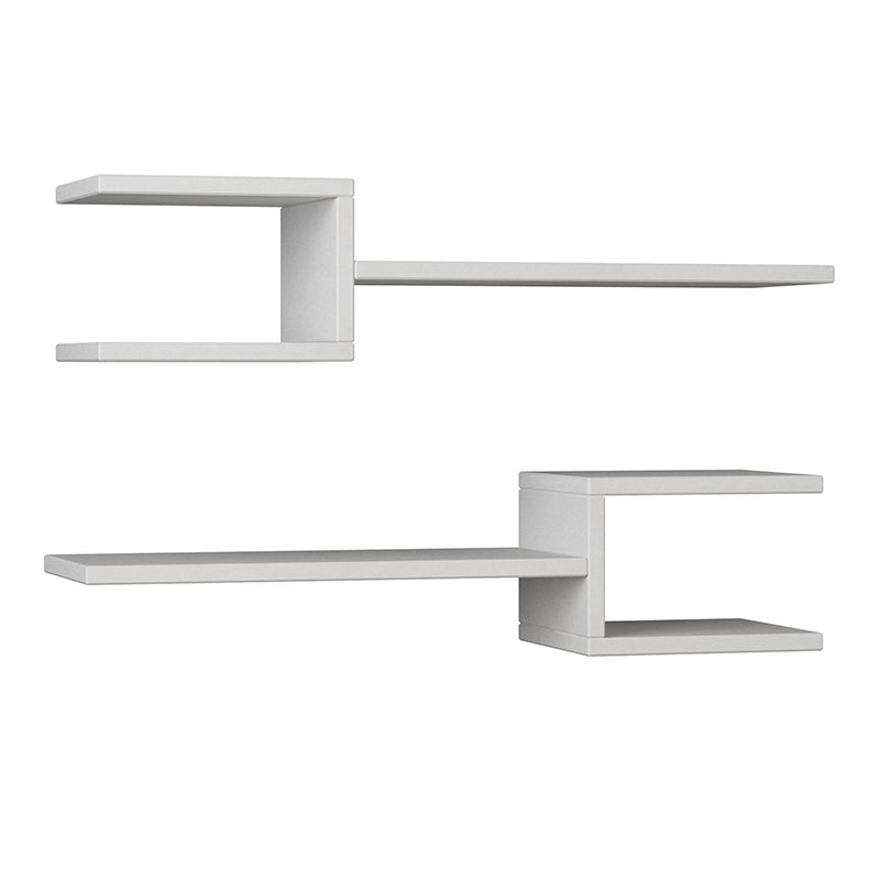 Two white KONDOR wall shelves, each measuring 75x19.5x18 cm, showcasing a sleek melamine finish, perfect for home or office use.