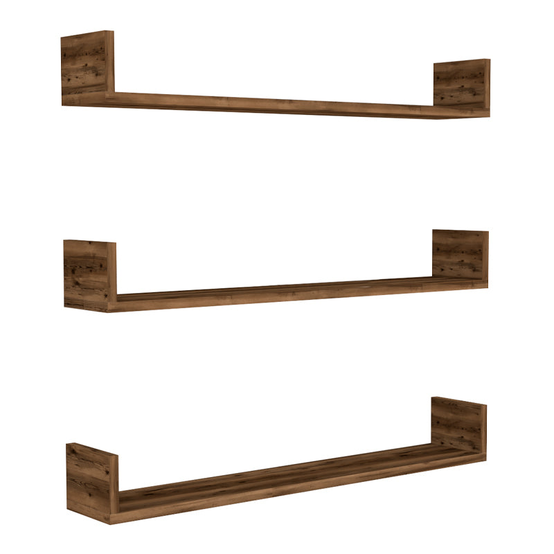 CARRA Wall Shelves Set of 3 in smoked walnut finish, showcasing elegant design and sturdy construction.