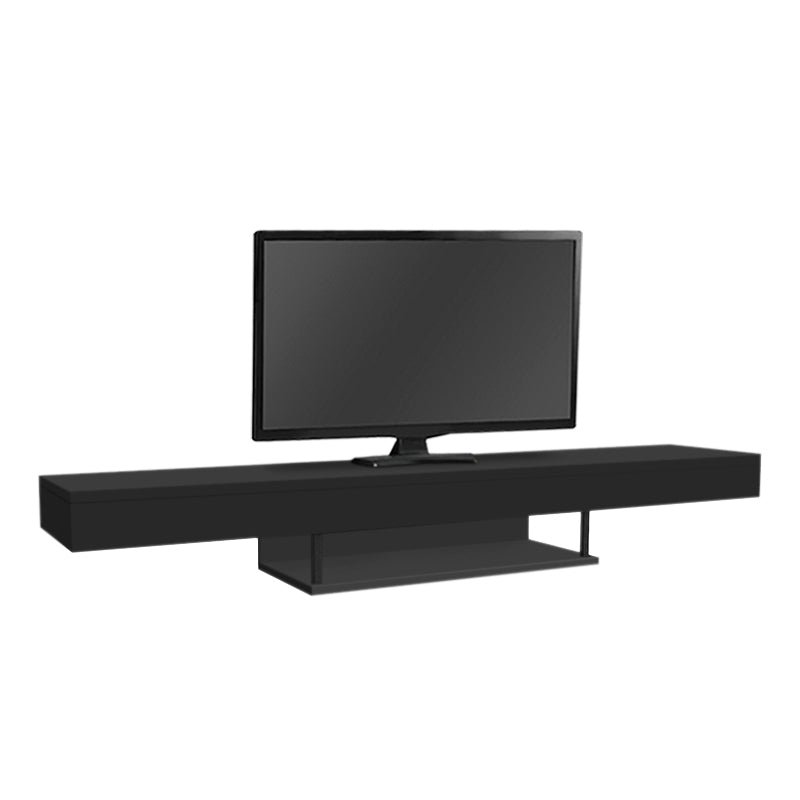 Wall-mounted CARUSSO TV stand in black with LED lighting, showcasing modern design and sleek lines.