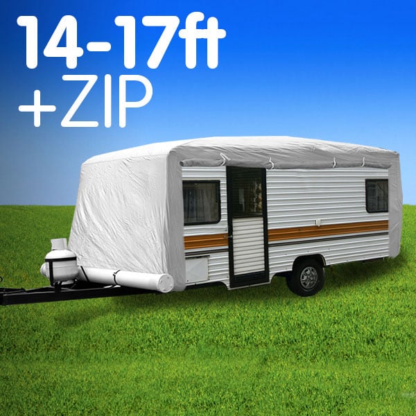 Wallaroo Caravan Cover designed for 14-17 ft campervans, featuring a side zip for easy access and a super-reflective outer coating.