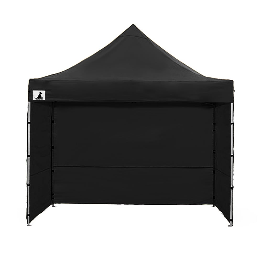 Wallaroo Gazebo Tent Marquee 3x3 PopUp in black, showcasing its sturdy frame and water-resistant roof, ideal for outdoor events.