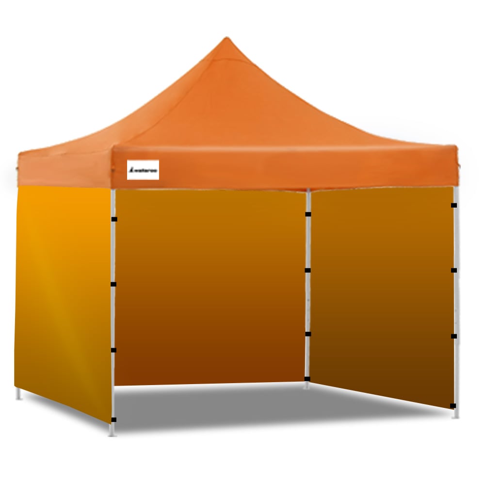 Wallaroo Gazebo Tent Marquee 3x3 in vibrant orange color, set up outdoors providing shelter from sun and rain.