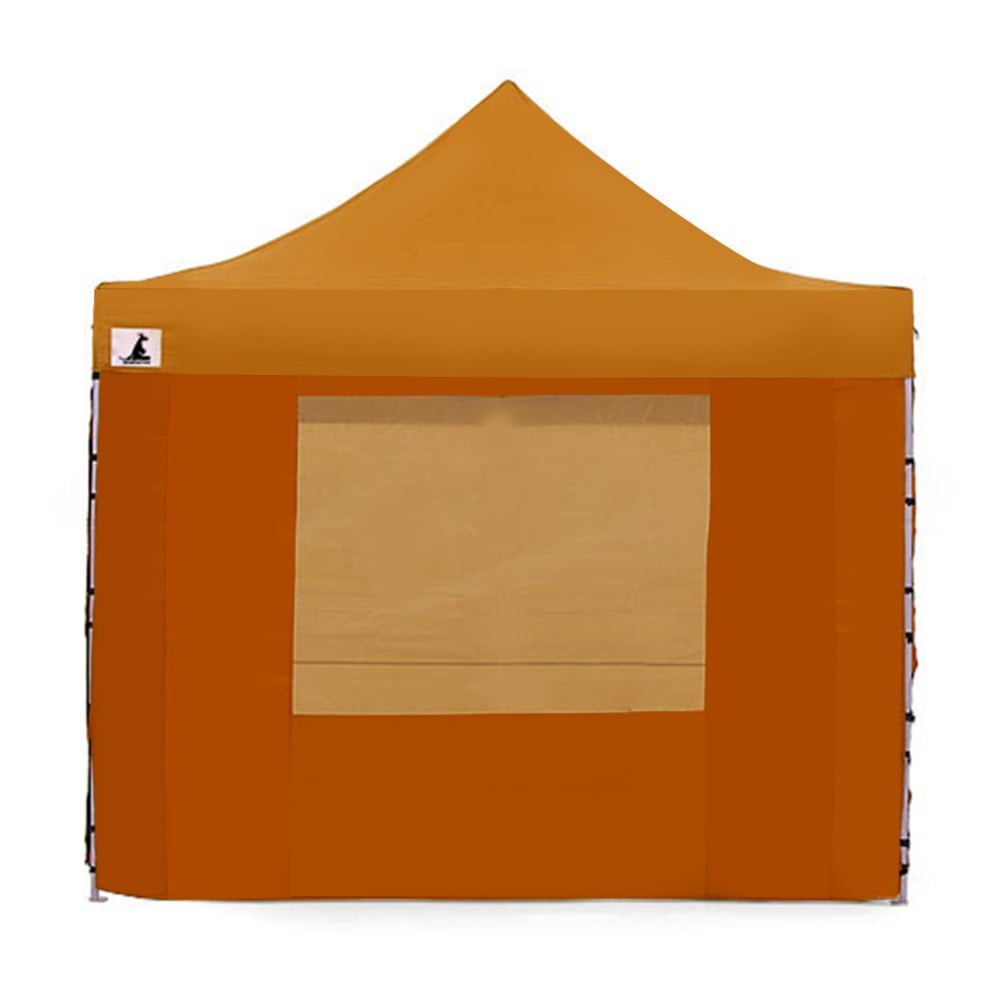 Wallaroo Gazebo Tent Marquee 3x3 in vibrant orange color, set up outdoors providing shelter from sun and rain.