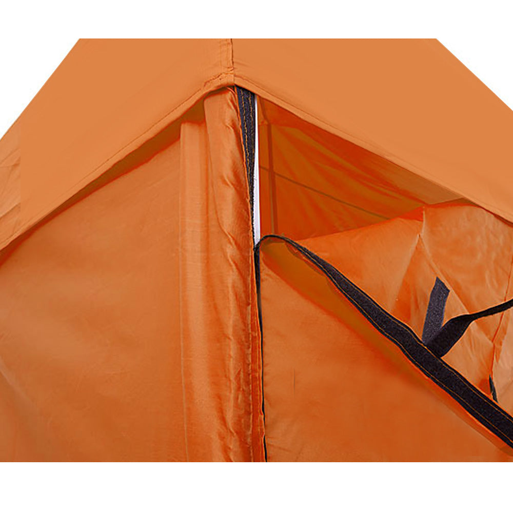 Wallaroo Gazebo Tent Marquee 3x3 in vibrant orange color, set up outdoors providing shelter from sun and rain.