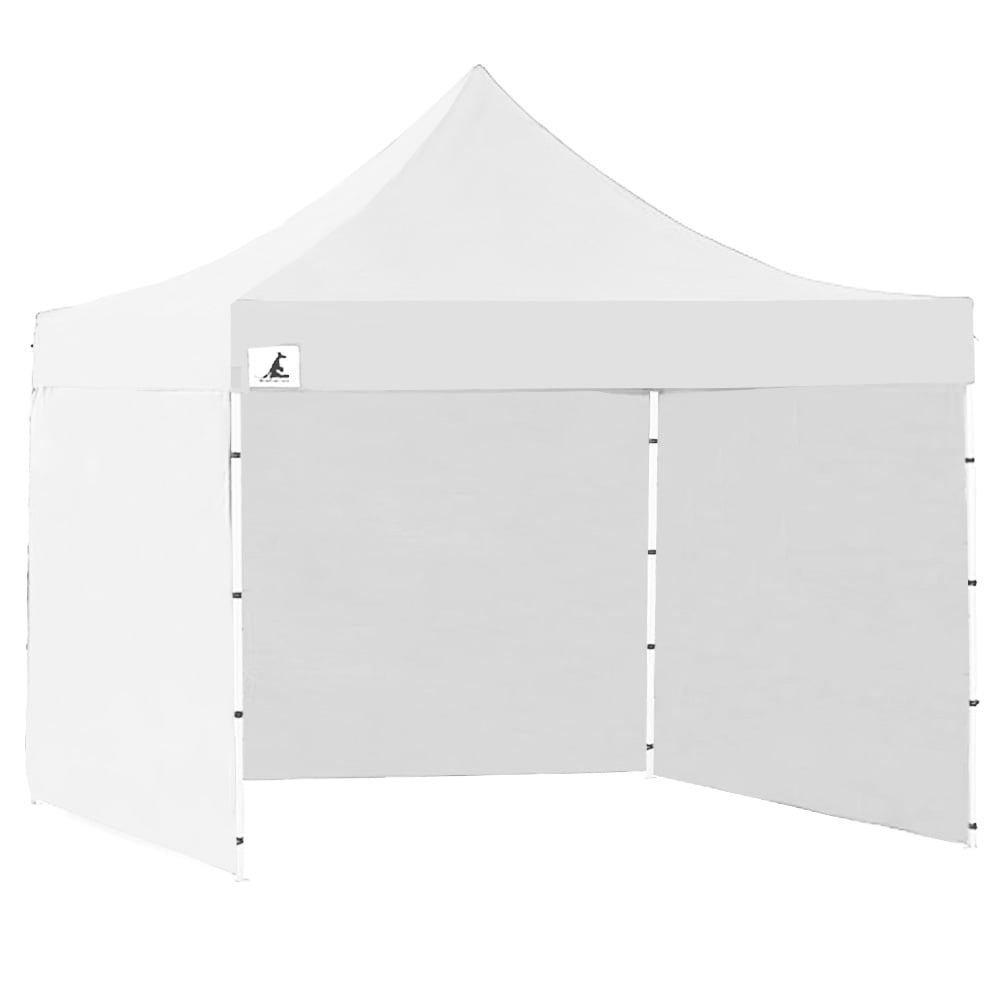 Wallaroo Gazebo Tent Marquee 3x3 in white, set up outdoors with walls attached, providing shelter for guests.