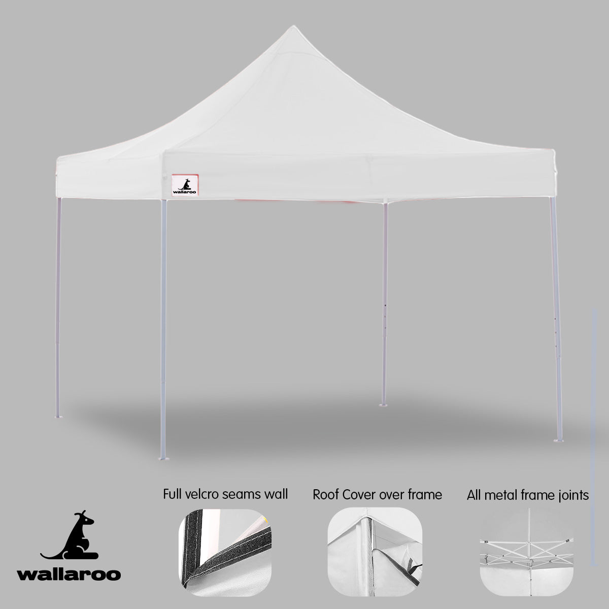 Wallaroo Gazebo Tent Marquee 3x3 in white, set up outdoors with walls attached, providing shelter for guests.