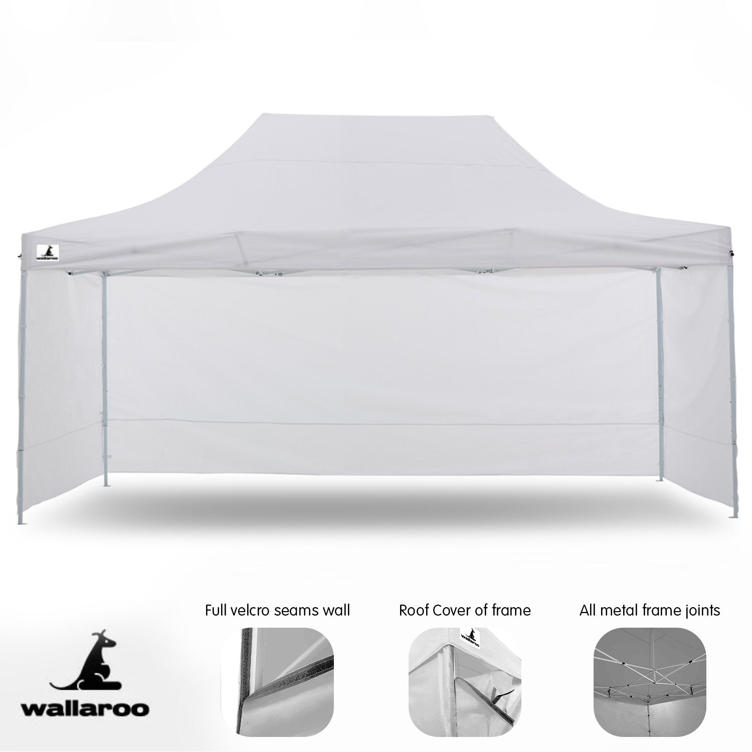 Wallaroo Gazebo Tent Marquee 3x4.5m in white, set up outdoors providing shelter for an event.