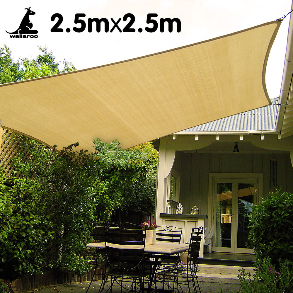 Wallaroo Square Shade Sail 2.5 x 2.5m in desert sand color, providing shade and comfort for outdoor spaces.