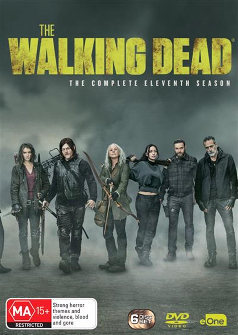 The Walking Dead Season 11 DVD cover featuring Rick Grimes and survivors in a post-apocalyptic setting.