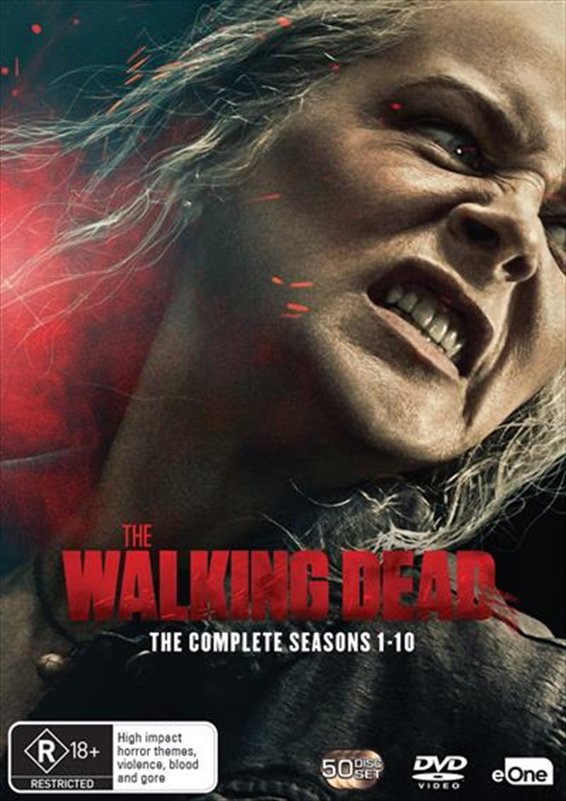 The Walking Dead DVD collection featuring Seasons 1-10 with striking cover art.