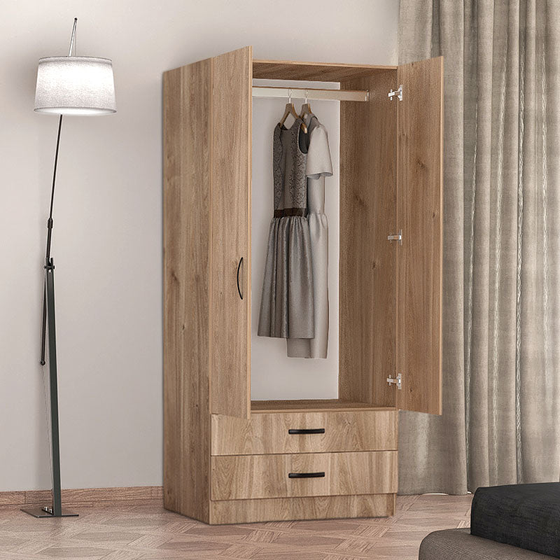 Wardrobe CAMILLE 2 doors in honey oak finish, featuring spacious design and metal knobs.