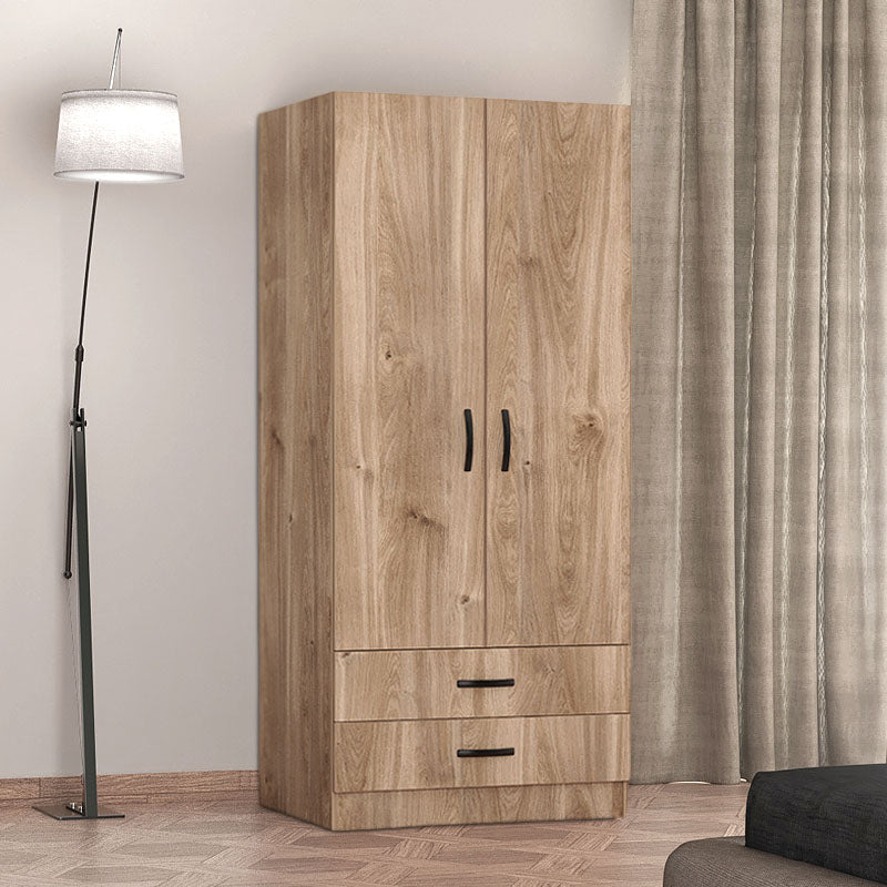 Wardrobe CAMILLE 2 doors in honey oak finish, featuring spacious design and metal knobs.