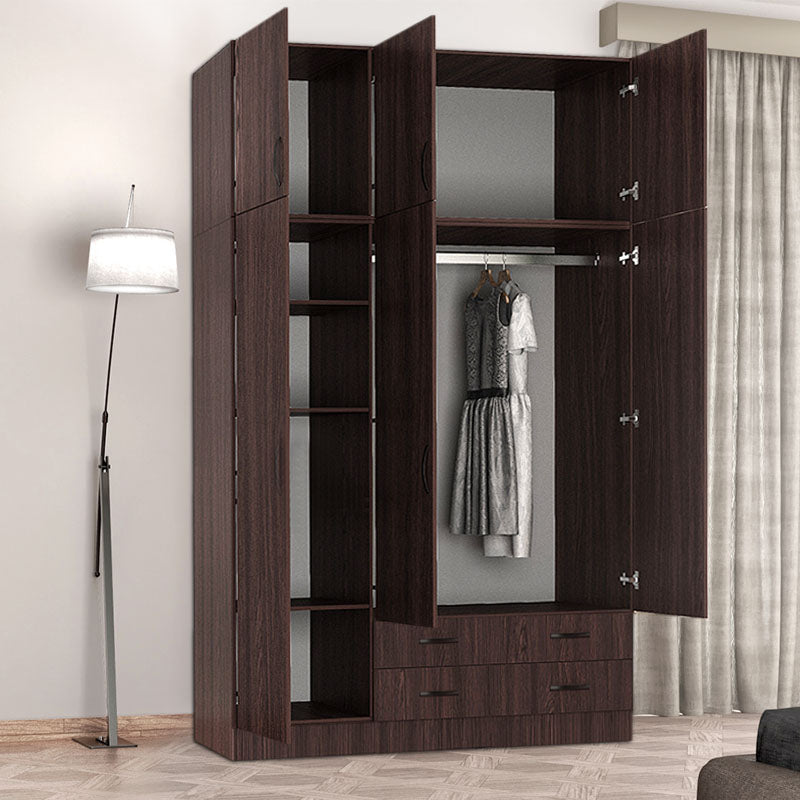 Wardrobe CAMILLE with three doors in Wenge color, featuring adjustable shelves and sliding drawers, ideal for stylish storage.