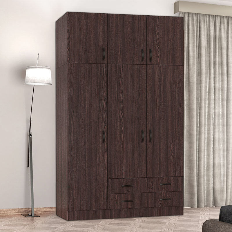 Wardrobe CAMILLE with three doors in Wenge color, featuring adjustable shelves and sliding drawers, ideal for stylish storage.