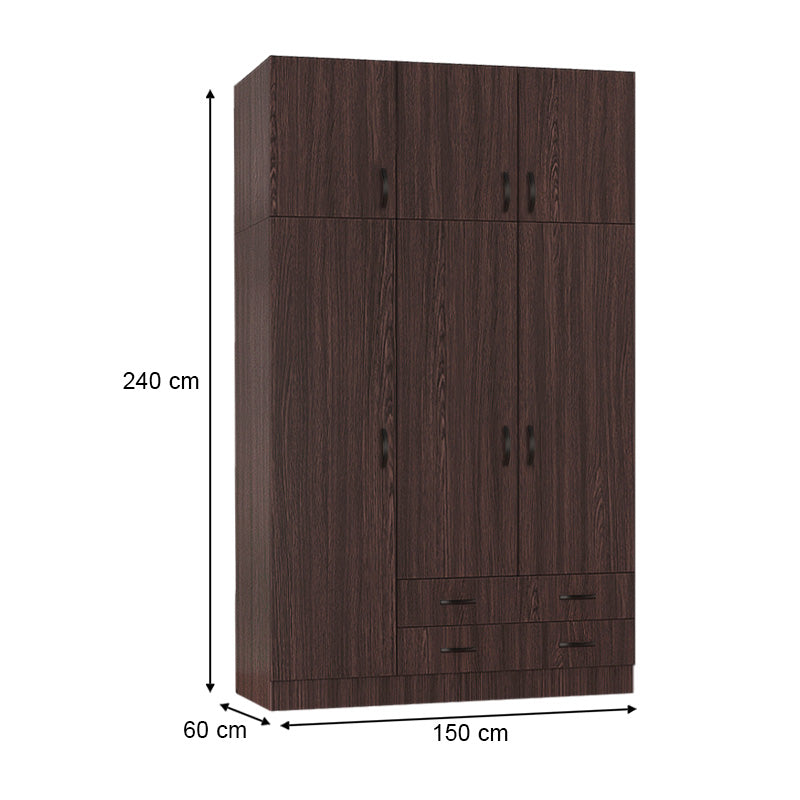 Wardrobe CAMILLE with three doors in Wenge color, featuring adjustable shelves and sliding drawers, ideal for stylish storage.