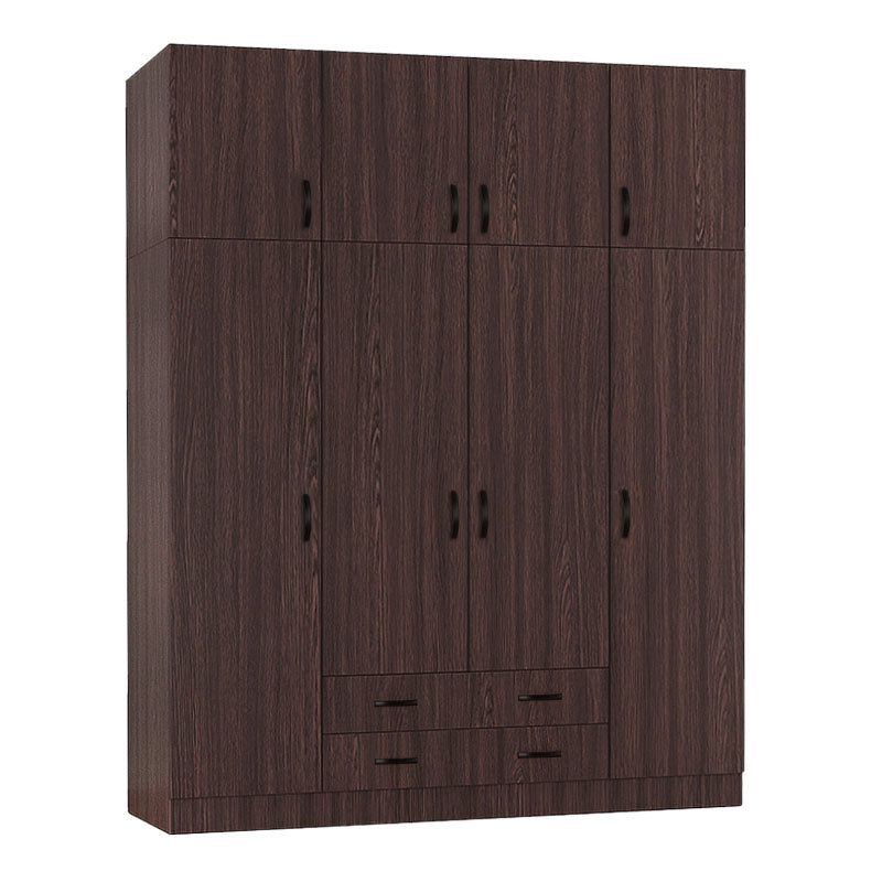 Wardrobe CAMILLE with four doors in wenge finish, featuring adjustable shelves and sliding drawers.