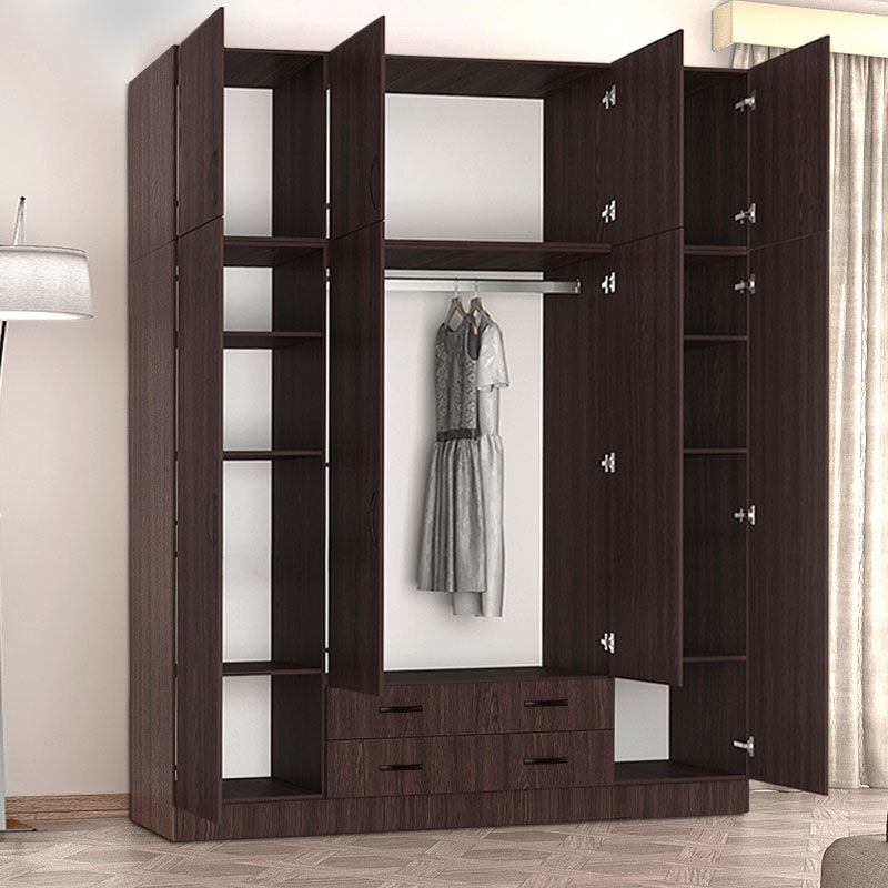 Wardrobe CAMILLE with four doors in wenge finish, featuring adjustable shelves and sliding drawers.