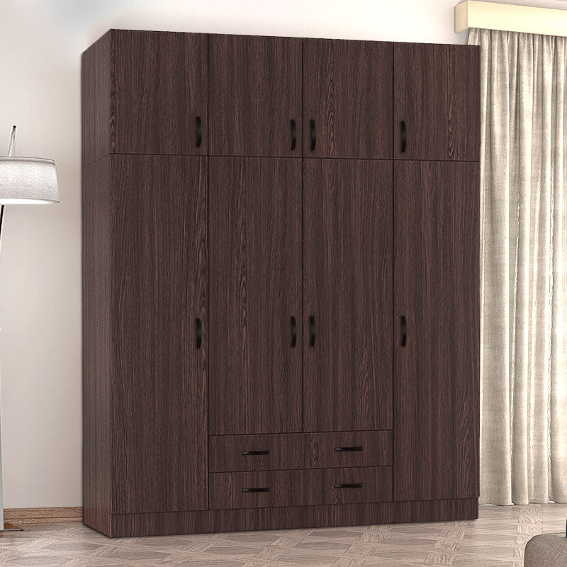 Wardrobe CAMILLE with four doors in wenge finish, featuring adjustable shelves and sliding drawers.