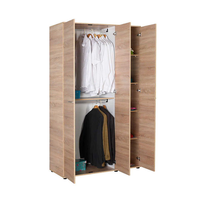 Wardrobe CANDY with three doors in sonoma color, featuring a mirror on the middle door and multiple shelves for storage.