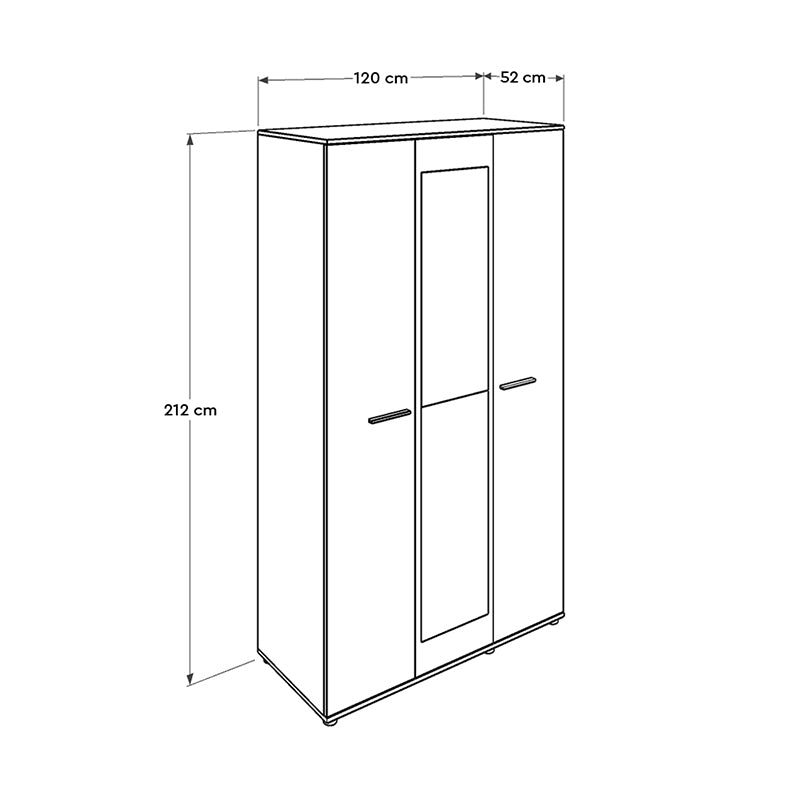 Wardrobe CANDY with three doors in sonoma color, featuring a mirror on the middle door and multiple shelves for storage.