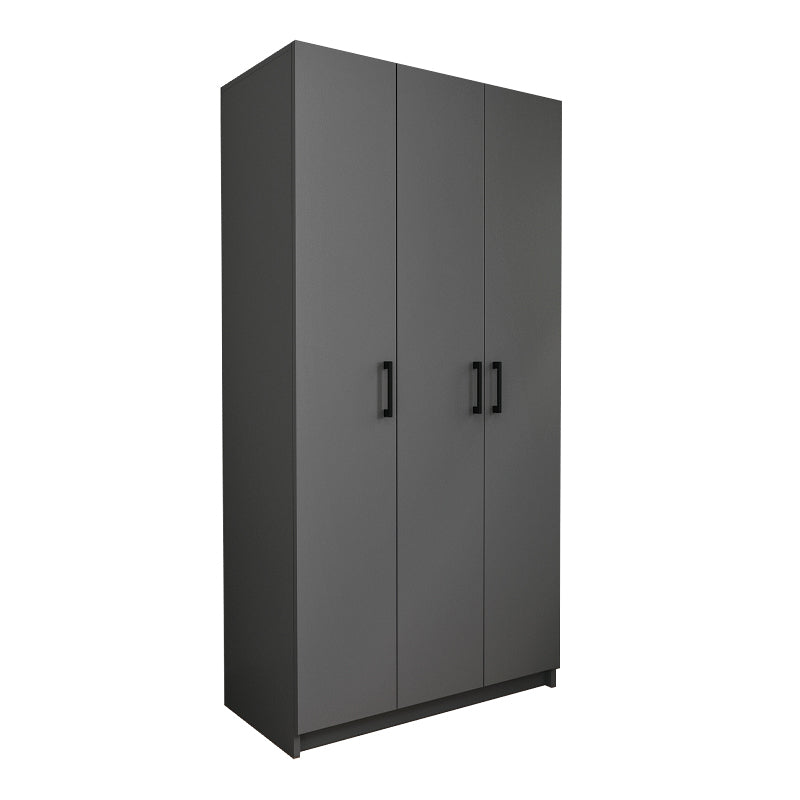 Wardrobe EMMY with 3 doors in anthracite color, featuring shelves and a clothes rail, designed for stylish storage.