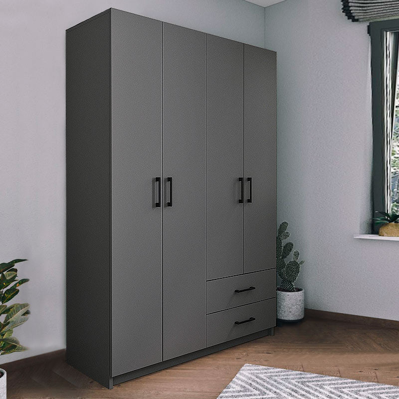 Wardrobe EMMY with 4 doors in anthracite color, featuring five shelves and two drawers, measuring 120x47x180 cm.