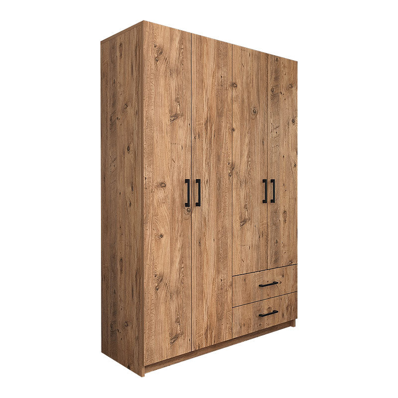 Wardrobe EMMY with 4 doors in oak finish, featuring five shelves and two drawers, measuring 120x47x180cm.