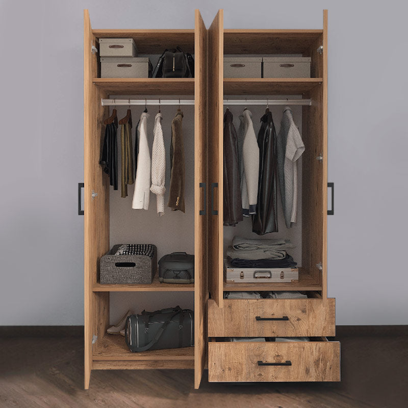 Wardrobe EMMY with 4 doors in oak finish, featuring five shelves and two drawers, measuring 120x47x180cm.