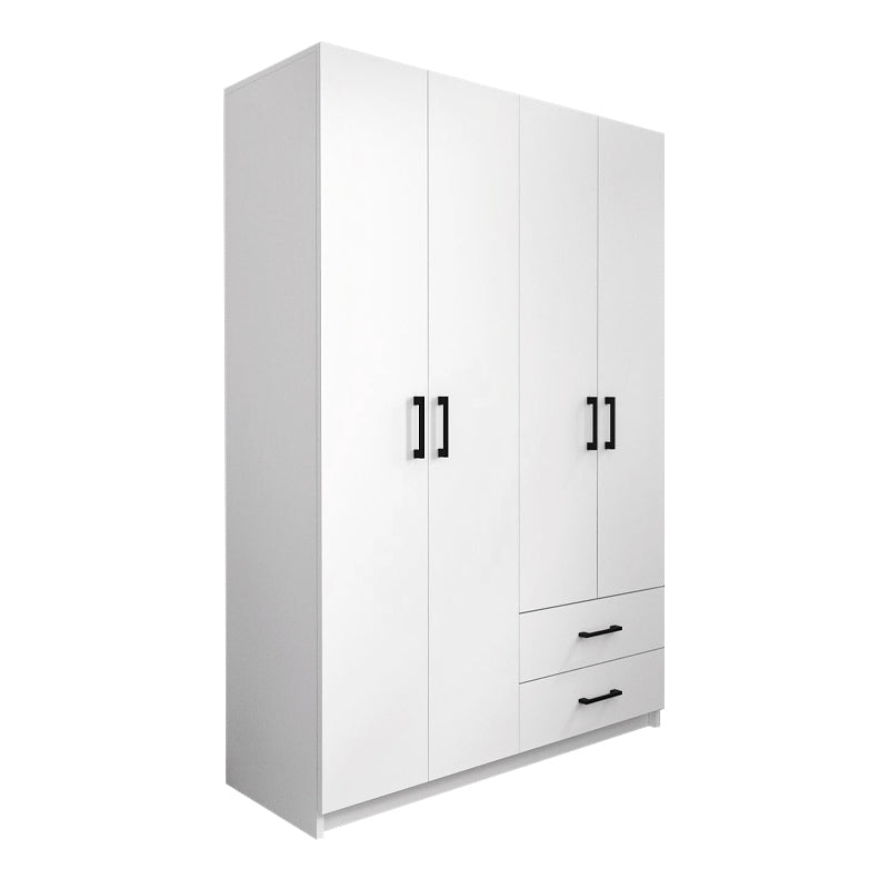 EMMY Wardrobe with 4 doors in white, featuring five shelves and two drawers, designed for stylish storage.