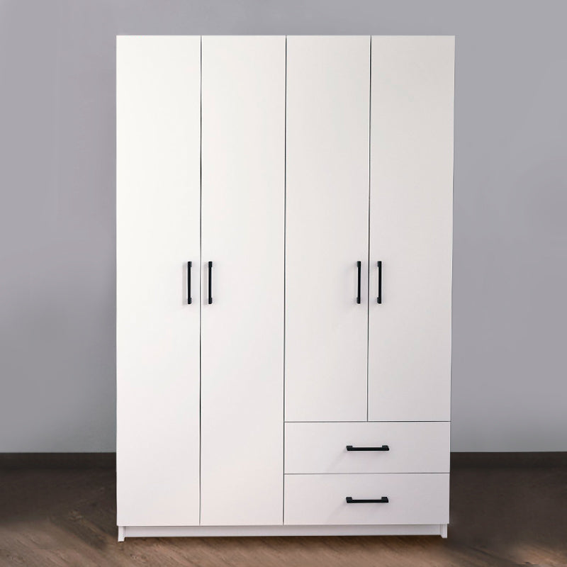 EMMY Wardrobe with 4 doors in white, featuring five shelves and two drawers, designed for stylish storage.