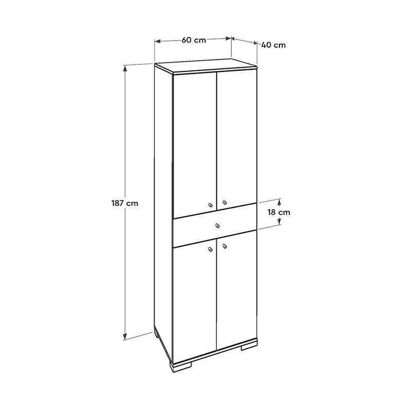 Wardrobe HELENA with 2 doors in white, featuring a middle drawer and multiple shelves for organized storage.