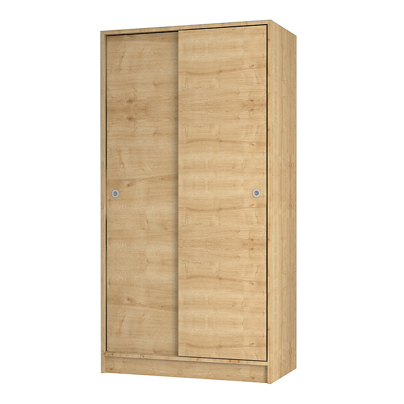 Wardrobe HUNTA Oak featuring two-leaf sliding doors, made of natural beech melamine, showcasing its spacious interior and modern design.