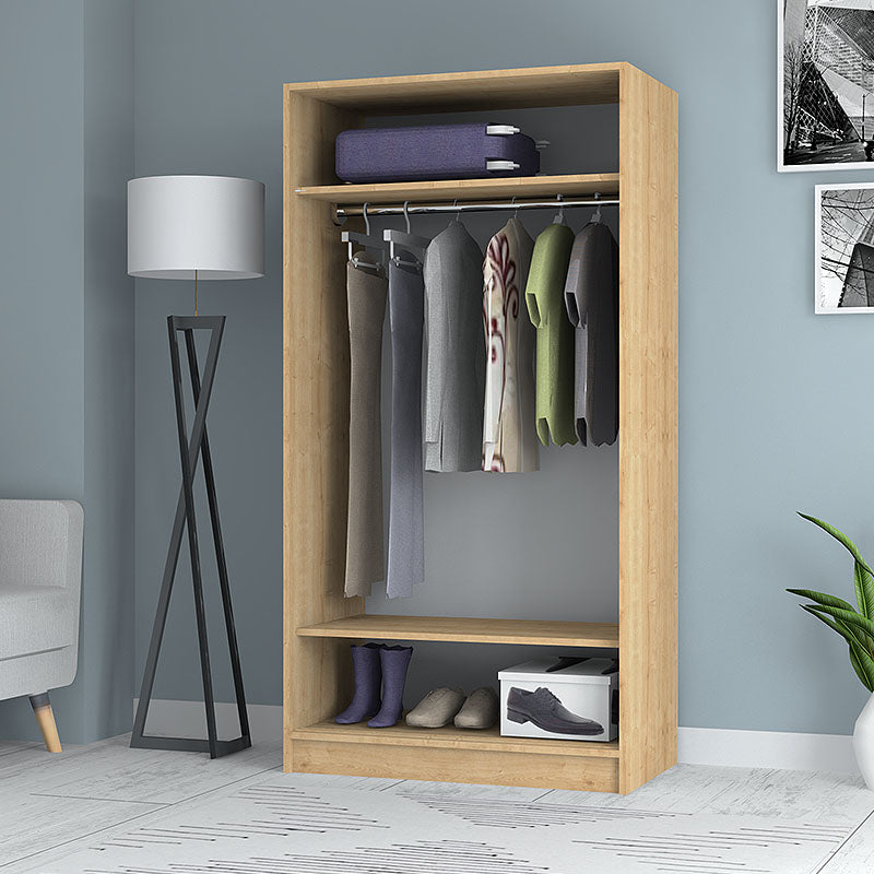 Wardrobe HUNTA Oak featuring two-leaf sliding doors, made of natural beech melamine, showcasing its spacious interior and modern design.