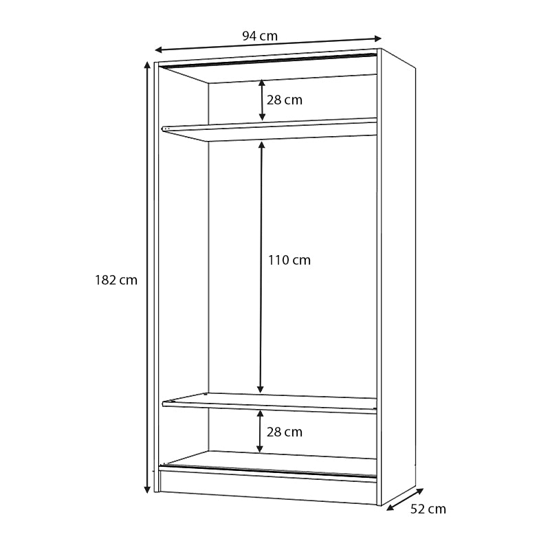 Wardrobe HUNTA Oak featuring two-leaf sliding doors, made of natural beech melamine, showcasing its spacious interior and modern design.