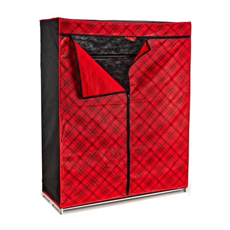 Wardrobe MOBILE Red with zipper, featuring a metal frame and fabric design, dimensions 117x48x145cm, ideal for home organization.