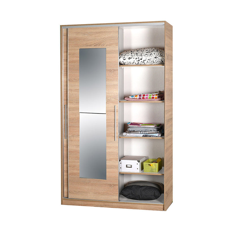 Wardrobe MICHELLE in sonoma finish with sliding doors and full-length mirror, ideal for bedroom storage.