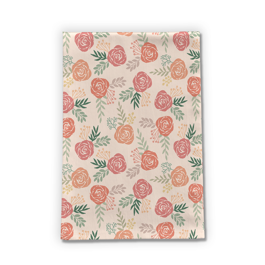 Warm Floral Tea Towel featuring a vibrant floral design on durable cotton twill fabric, perfect for kitchen use.