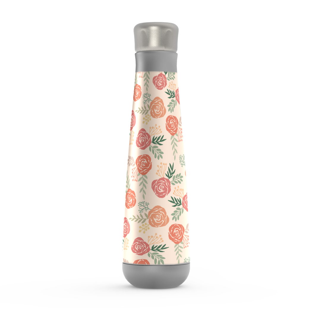 Warm Floral Water Bottle made of stainless steel with a floral design, showcasing its stylish and functional features.