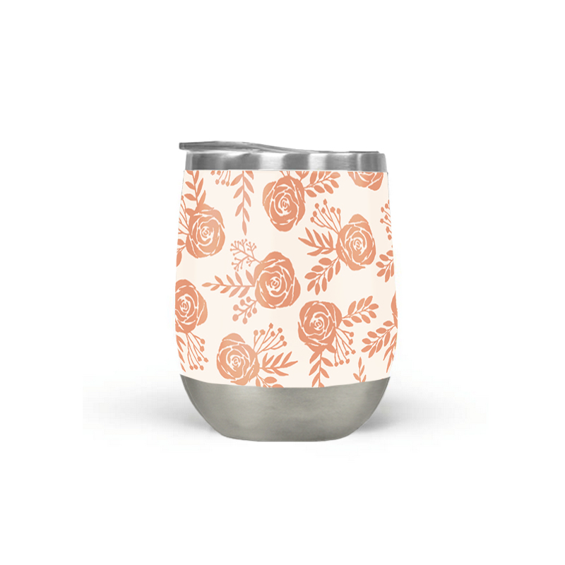 Warm Orange Floral Wine Tumbler with double-wall insulation and vibrant floral design, perfect for outdoor use.