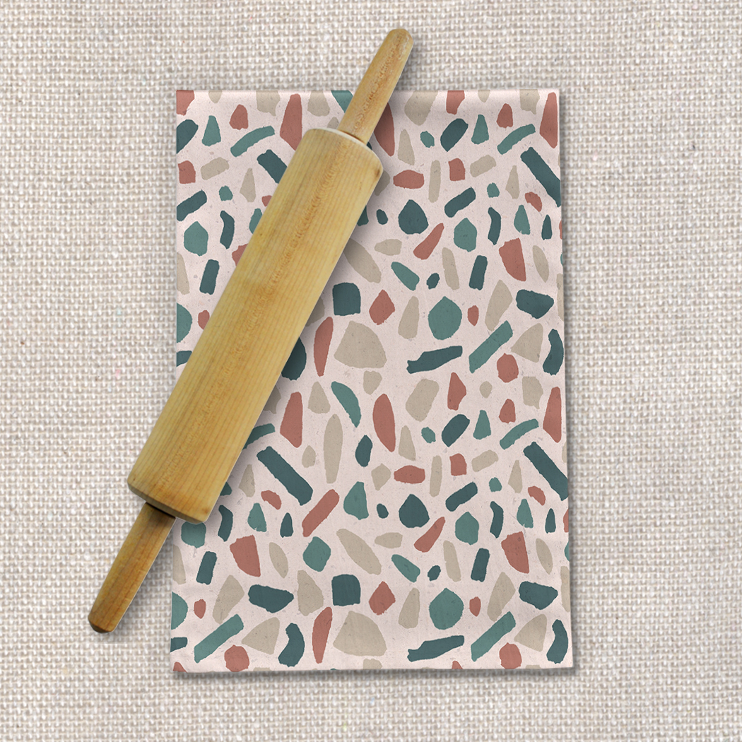 Warm Terrazzo Tea Towel featuring a cozy design in cotton twill, perfect for kitchen use and decoration.