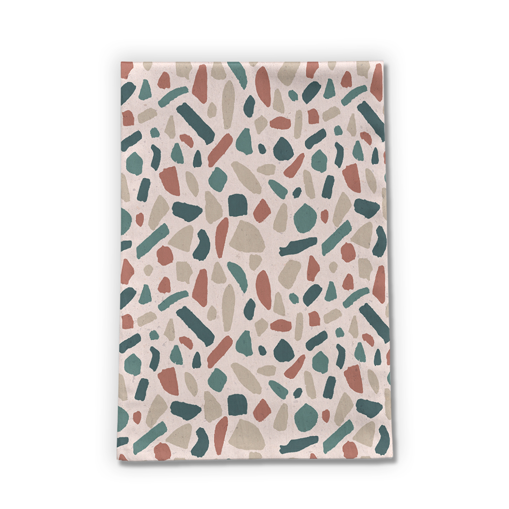 Warm Terrazzo Tea Towel featuring a cozy design in cotton twill, perfect for kitchen use and decoration.